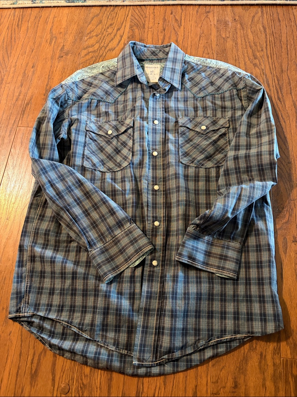 Men's Blue Plaid Button-Down Western Shirt